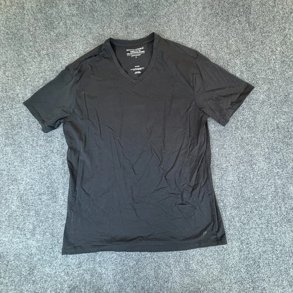 Banana Republic Essential Tee Mens XL Black Cotton Stretch Short Sleeve V Neck